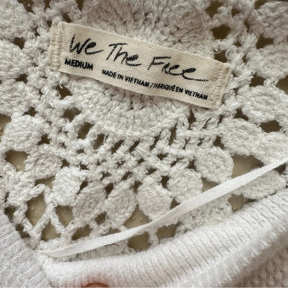 free people white luella tee ivory crochet thermal waffle boho elbow patch M - Picture 8 of 10